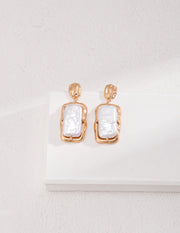 Gilded Radiance Rectangular Pearl Earrings