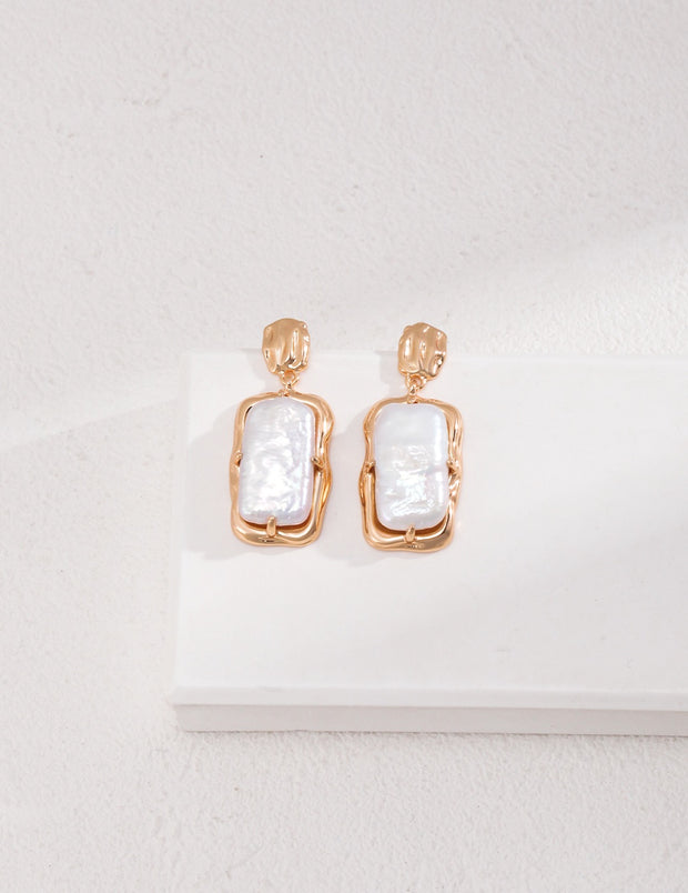 Gilded Radiance Rectangular Pearl Earrings