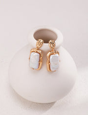 Gilded Radiance Rectangular Pearl Earrings