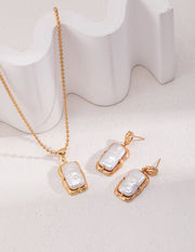 Gilded Radiance Rectangular Pearl Earrings