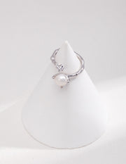 Elegant Harmony Pearl and Diamond Open Ring