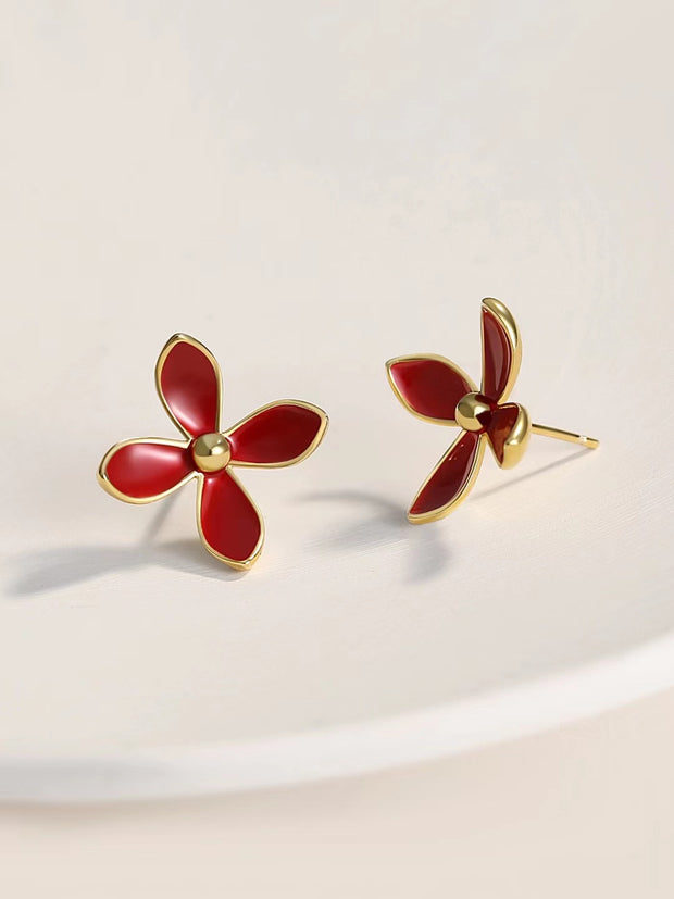 Dainty Red Flower Earring